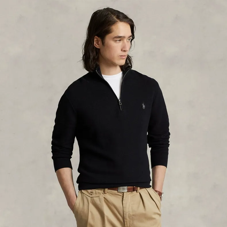 P260 Ralph Lauren half-pull stand-up collar sweater and sweater Color: Black Gray Treasure Size: S-XXL 1:1 same style, model number (RL15745)